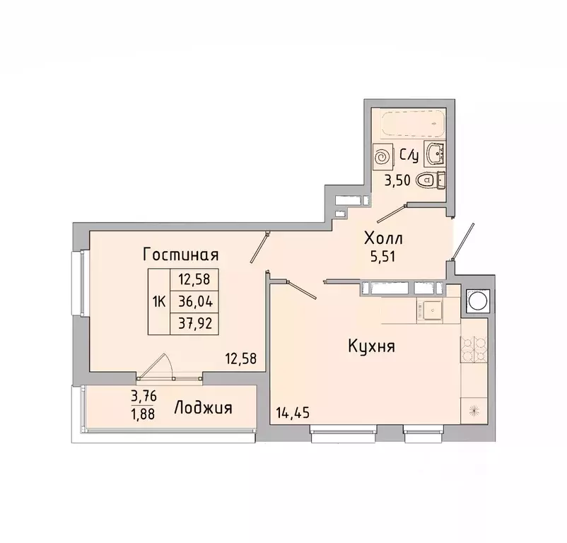 1-к кв. Ростовская область, Батайск ул. Ушинского, 27Ак3 (37.92 м) - Фото 0