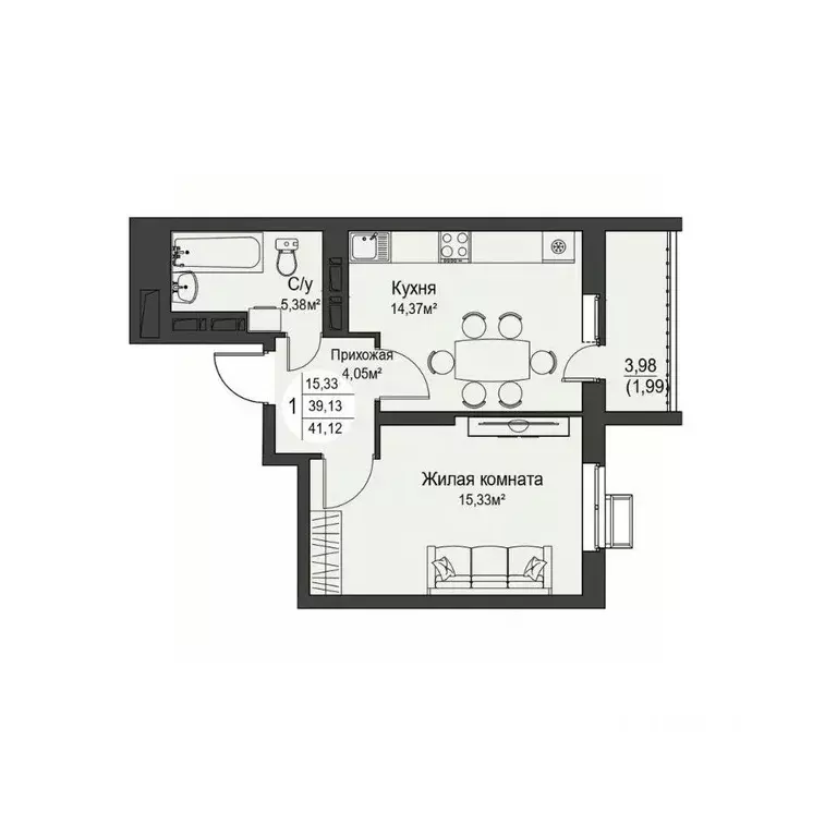 1-к кв. Орловская область, Орел ул. Кузнецова, 1 (41.12 м) - Фото 1