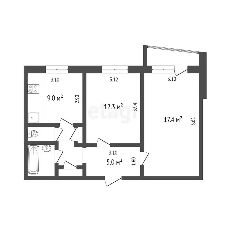 2-комнатная квартира: Тюмень, улица Газовиков, 29 (50.9 м) - Фото 0