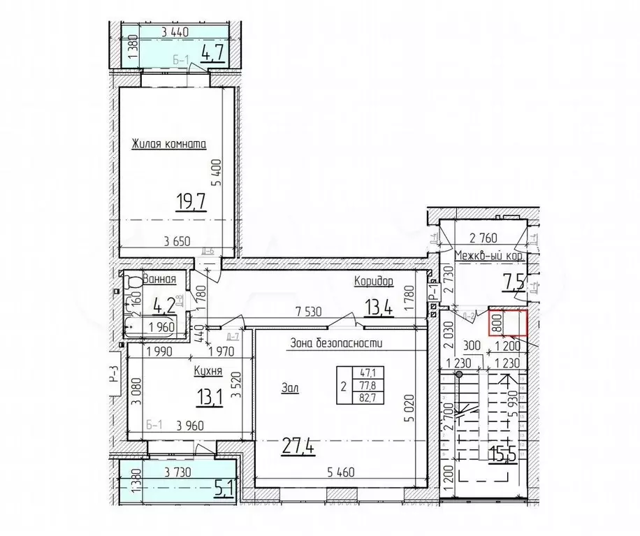 2-к. квартира, 82,7 м, 3/5 эт. - Фото 0