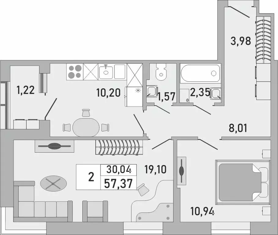 2-комнатная квартира: Уфа, Бакалинская улица, 9/1 (57.37 м) - Фото 1