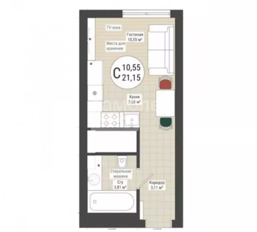 Квартира-студия: Уфа, Комсомольская улица, 21/2 (21.15 м) - Фото 1