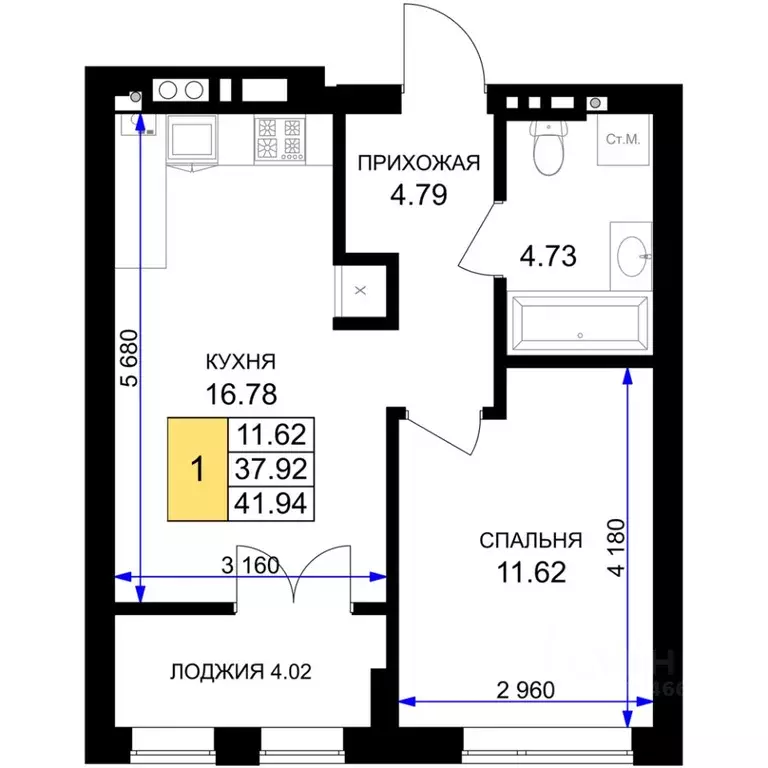 1-к кв. Калининградская область, Гурьевск Включи жилой комплекс (41.94 ... - Фото 1