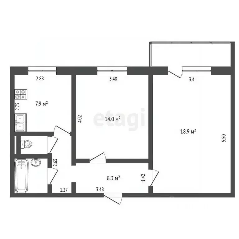 2-к кв. Орловская область, Орел ул. Металлургов, 19 (53.9 м) - Фото 1