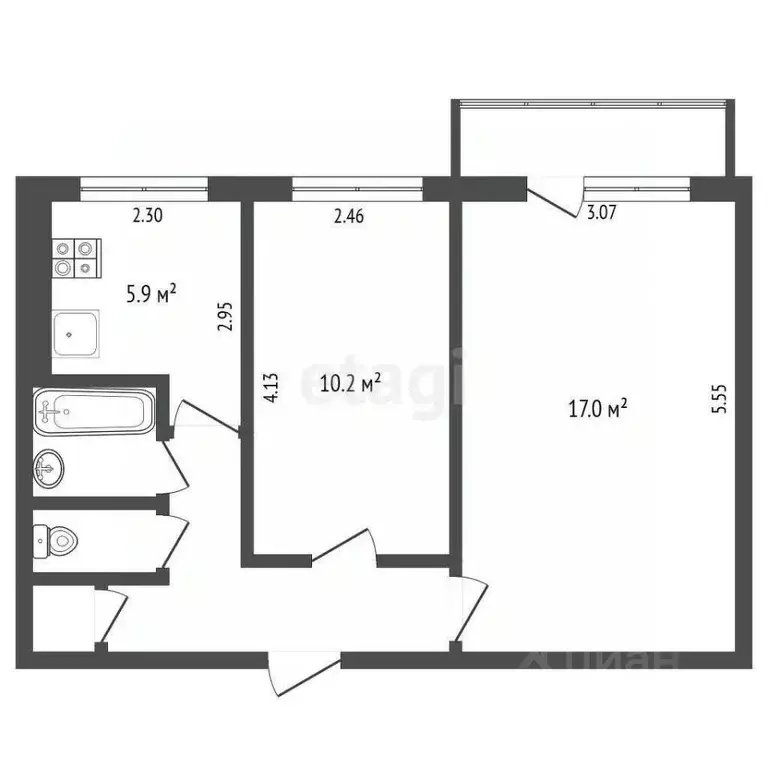 2-к кв. Пермский край, Пермь ул. Луговского, 140 (43.5 м) - Фото 2