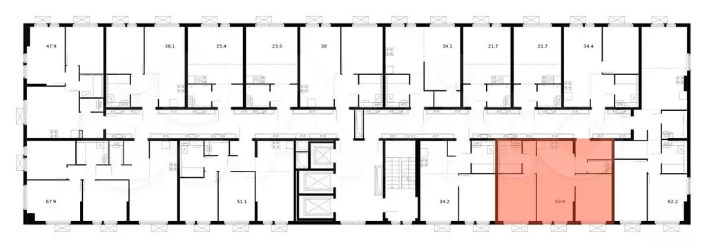 2-к. квартира, 50,9 м, 22/25 эт. - Фото 1