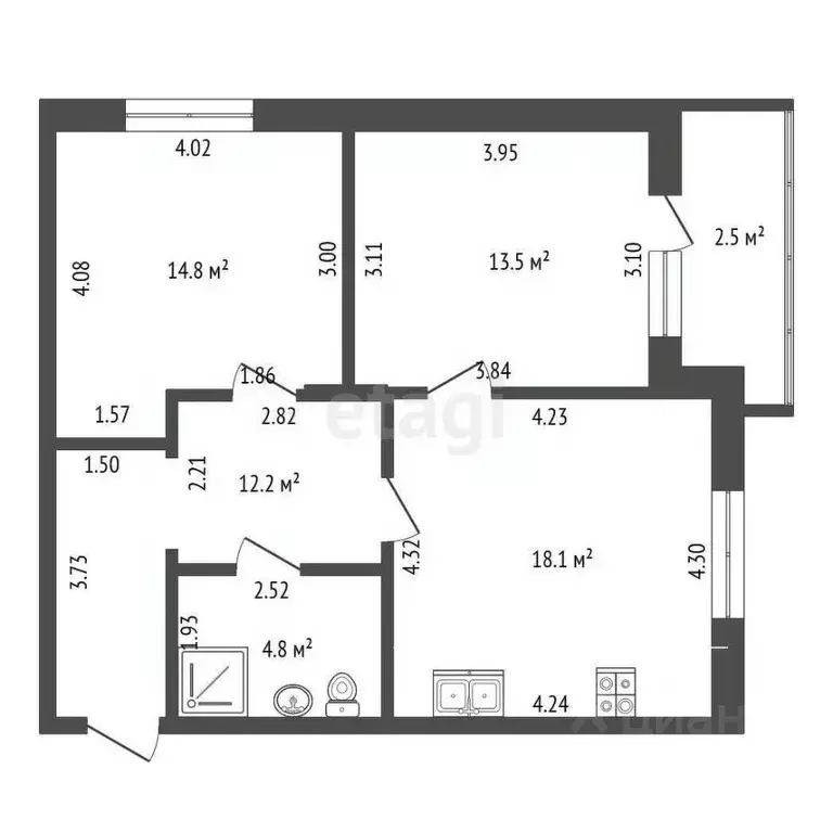 2-к кв. Калининградская область, Гурьевский муниципальный округ, пос. ... - Фото 2