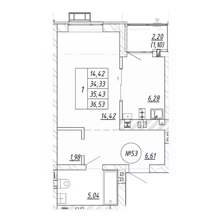 1-к кв. Калининградская область, Зеленоградск  (36.53 м) - Фото 1