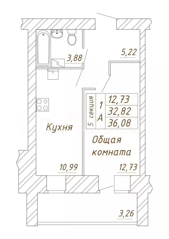 1-к. квартира, 36,1м, 12/13эт. - Фото 1