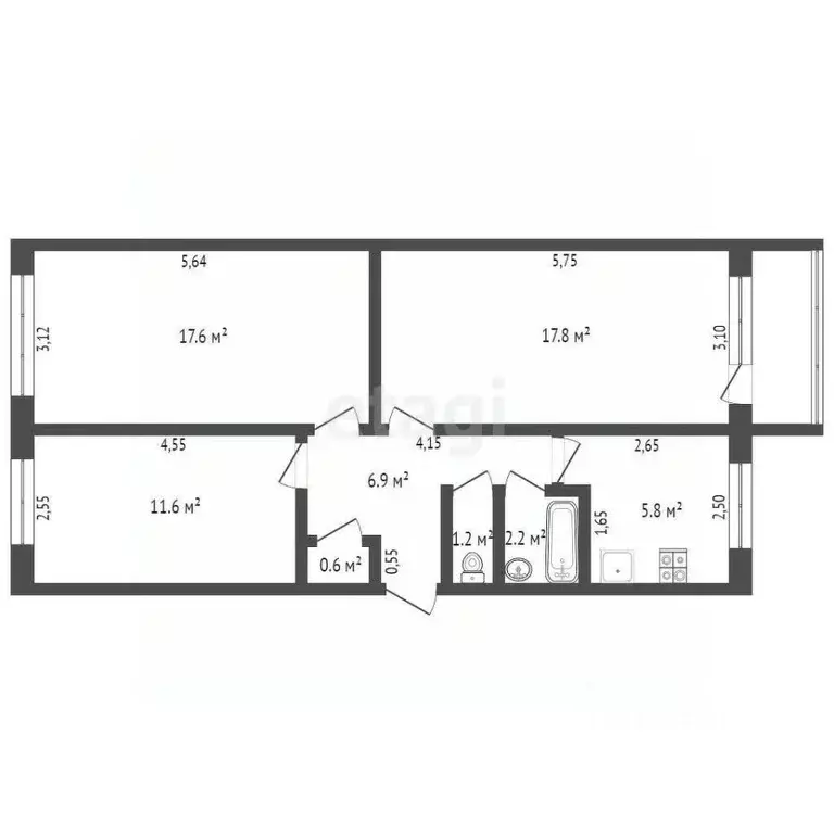 3-к кв. Брянская область, Дятьково 12-й мкр, 8 (65.0 м) - Фото 1