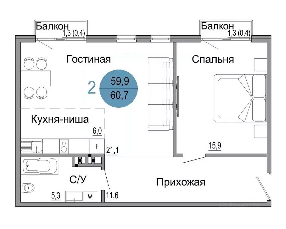 2-к кв. Крым, Керчь Белый город жилой комплекс (60.7 м) - Фото 0