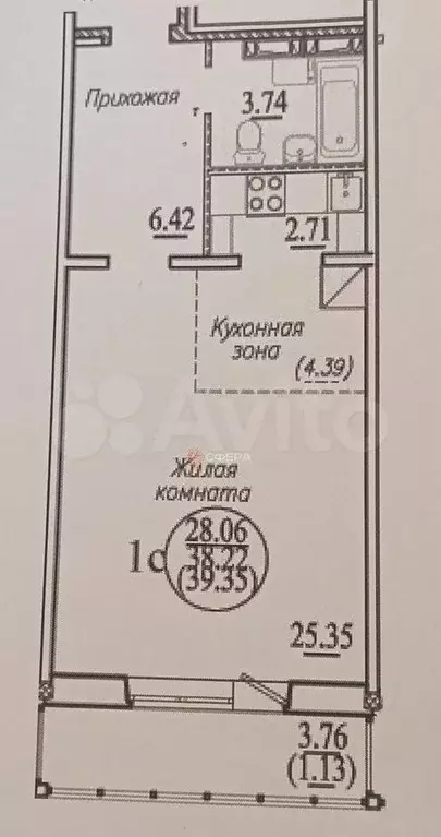 Квартира-студия, 38,4 м, 2/10 эт. - Фото 0