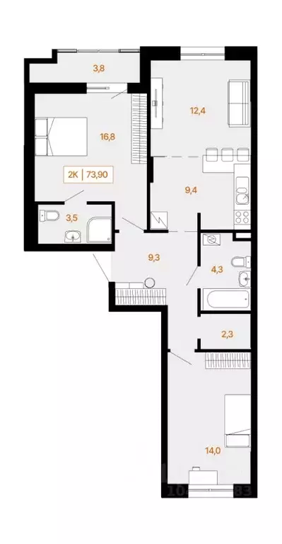 2-к кв. Ханты-Мансийский АО, Ханты-Мансийск Самаровская ул., 2А (73.9 ... - Фото 0