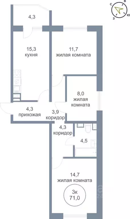 3-к кв. Ханты-Мансийский АО, Нефтеюганск 4-й мкр, 4к1 (71.0 м) - Фото 0