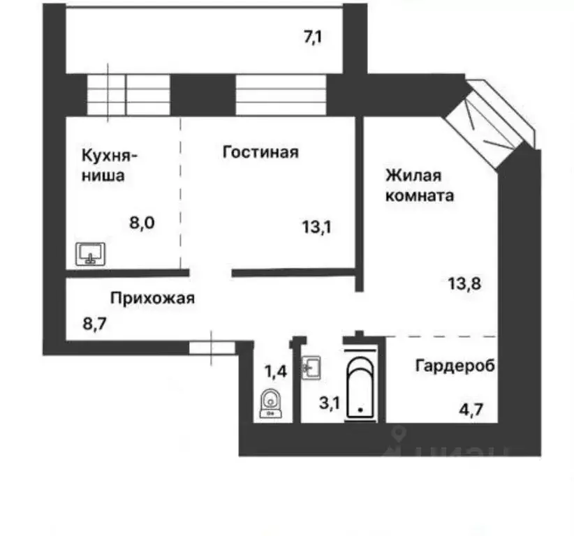 2-к кв. Амурская область, Благовещенск Загородная ул., 47 (56.0 м) - Фото 0