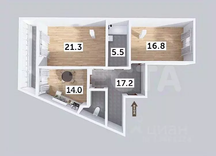 2-к кв. Омская область, Омск ул. 3-я Енисейская, 32/1 (78.2 м) - Фото 1