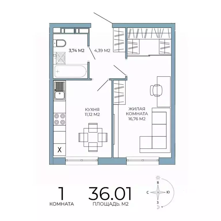 1-к кв. Пензенская область, Пенза Лугометрия жилой комплекс (36.01 м) - Фото 1