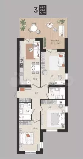 1-к. квартира, 49,4 м, 1/4 эт. - Фото 1