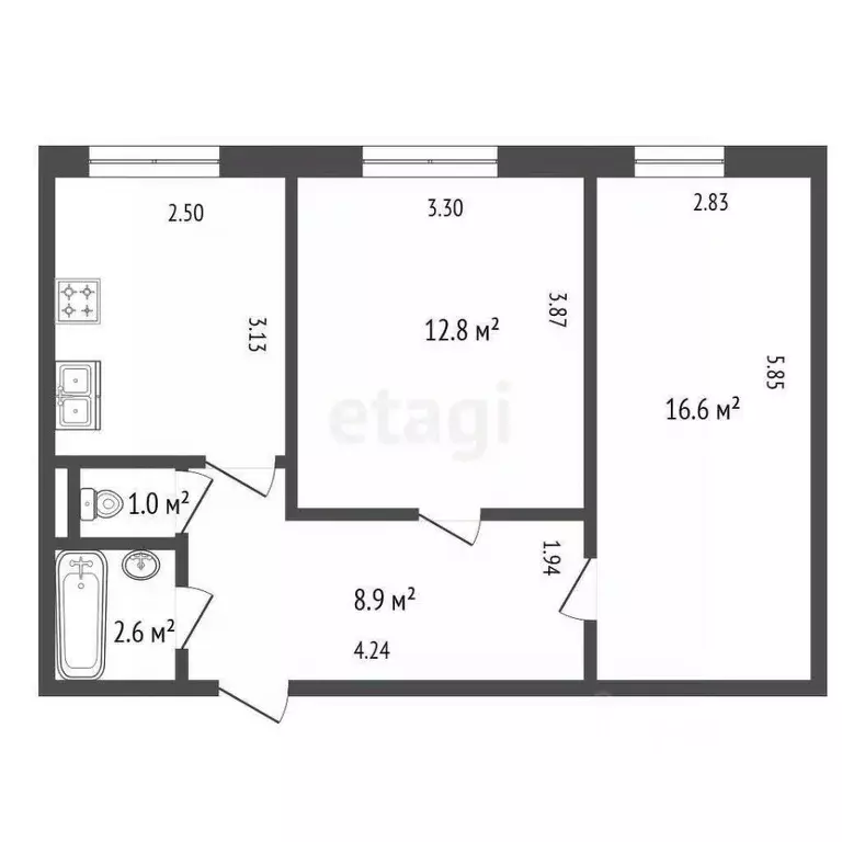 2-к кв. Санкт-Петербург Богатырский просп., 41К1 (49.7 м) - Фото 2