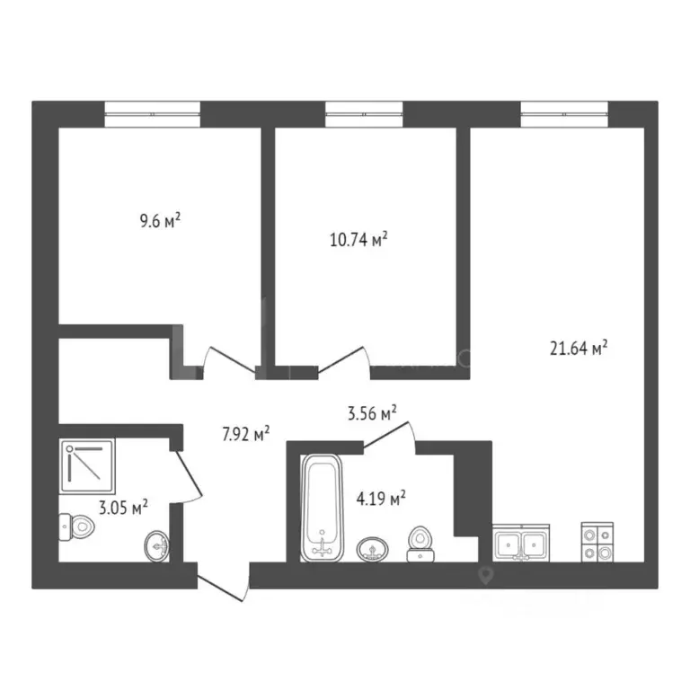 2-к кв. Тюменская область, Тюмень ул. Фармана Салманова, 1 (61.3 м) - Фото 1