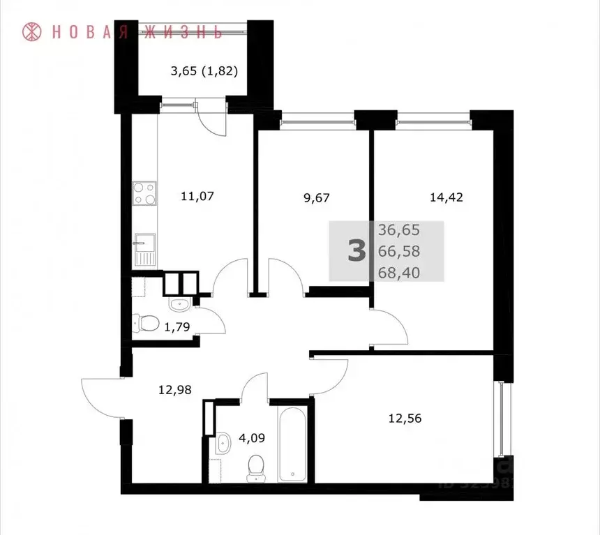 3-к кв. Самарская область, Самара  (68.4 м) - Фото 1