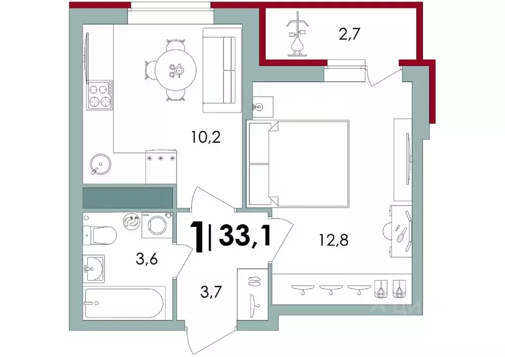 1-к кв. Тверская область, Калининский муниципальный округ, д. Батино  ... - Фото 1