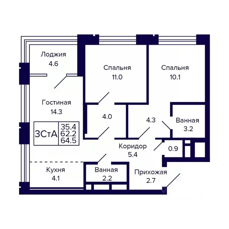 3-к кв. Новосибирская область, Новосибирск ул. Грибоедова (64.5 м) - Фото 0