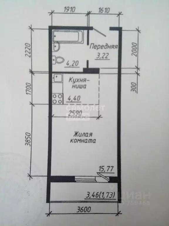 Студия Новосибирская область, Новосибирск ул. Забалуева, 90 (27.6 м) - Фото 1