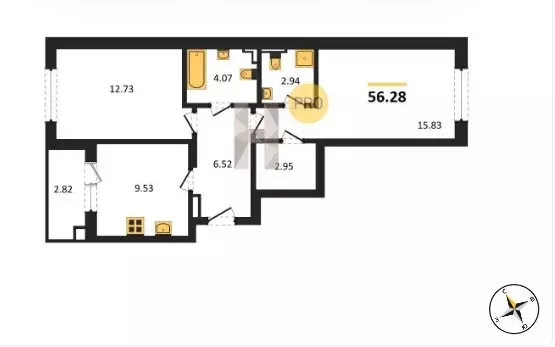 2-комнатная квартира: Калининград, улица Ломоносова, 52 (53.28 м) - Фото 0