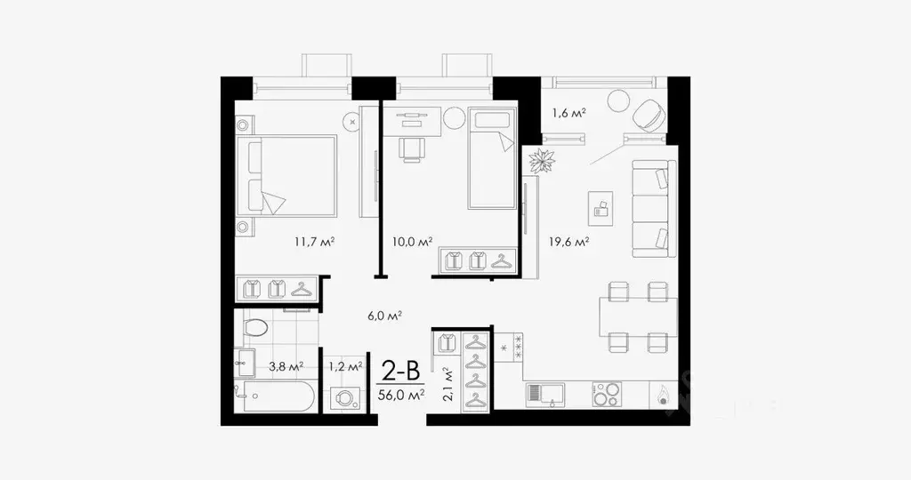 2-к кв. Астраханская область, Астрахань ул. Бехтерева, 2Б (56.0 м) - Фото 1