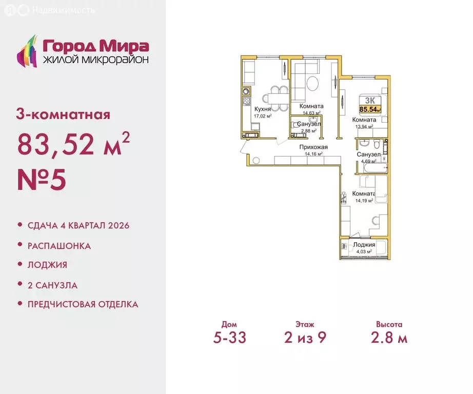 3-комнатная квартира: Симферополь, Центральный район (83.52 м) - Фото 0