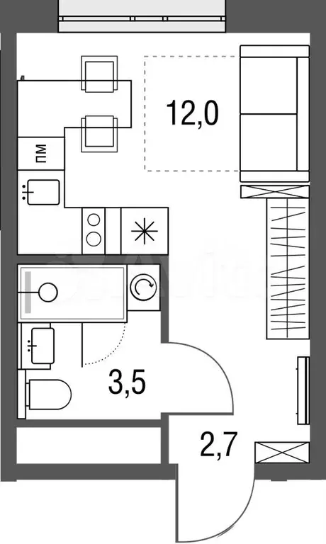 Квартира-студия, 18,2 м, 22/25 эт. - Фото 0