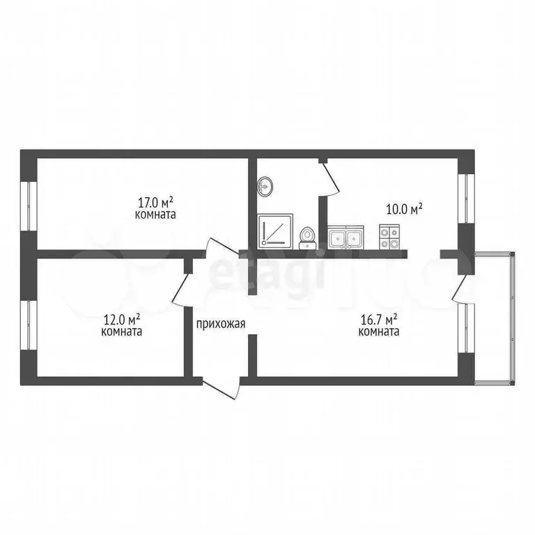 3-к. квартира, 60 м, 3/5 эт. - Фото 0