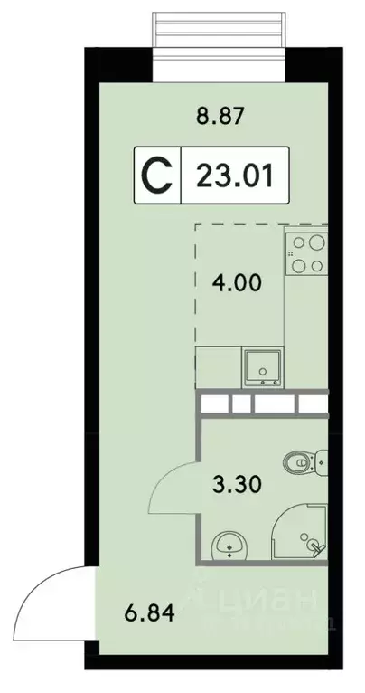 Студия Москва Цветочные Поляны жилой комплекс, к8 (23.01 м) - Фото 1