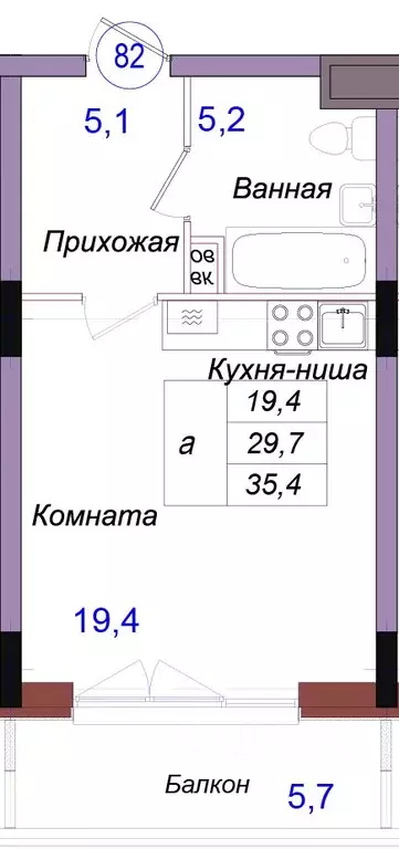 Студия Калининградская область, Светлогорск Балтийская ул. (35.4 м) - Фото 1