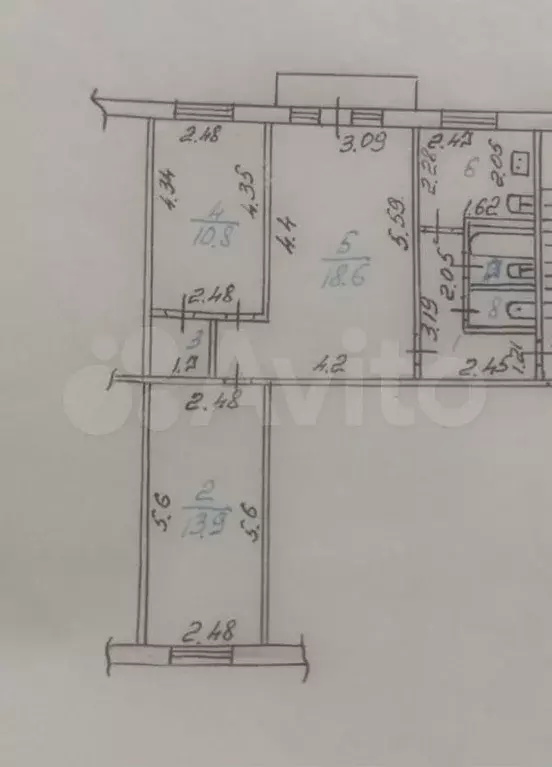 3-к. квартира, 58,1 м, 4/5 эт. - Фото 0