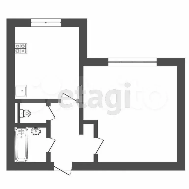 1-к. квартира, 34,3 м, 1/9 эт. - Фото 0
