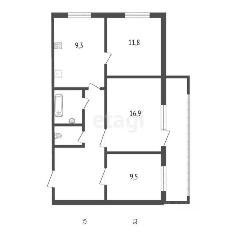 3-к кв. Белгородская область, Белгород ул. 5 Августа, 36/3 (64.1 м) - Фото 1