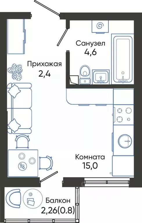 Студия Краснодарский край, Новороссийск Облака 3 жилой комплекс (22.8 ... - Фото 0