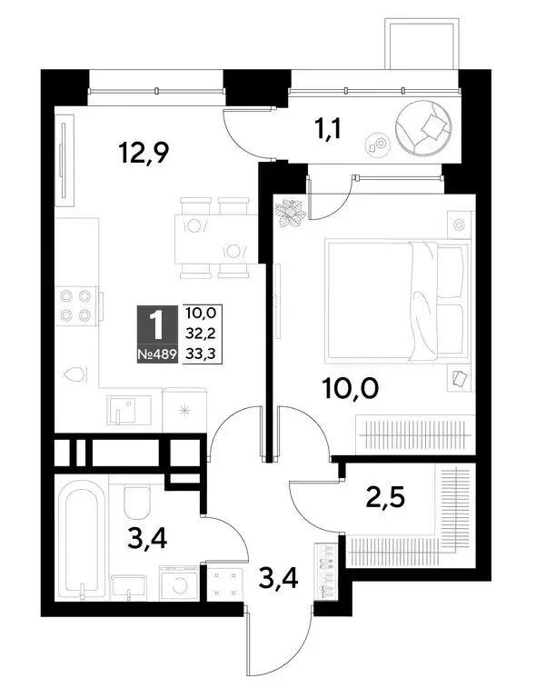 1-комнатная квартира: Омск, жилой район Снегири (33.3 м) - Фото 0