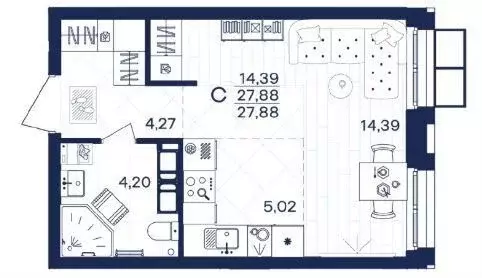 Студия Тульская область, Тула Путейская ул., 41 (27.0 м) - Фото 1