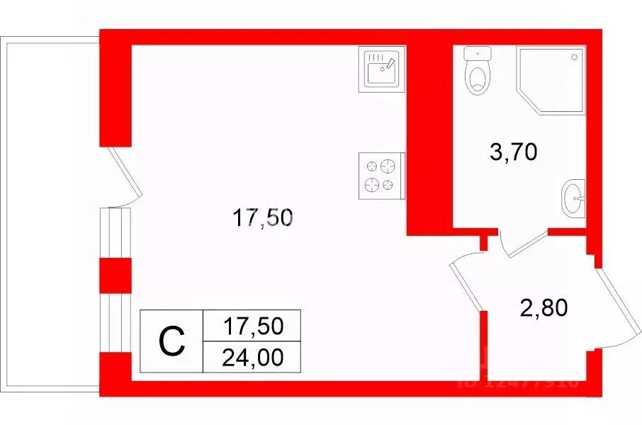 Студия Санкт-Петербург аллея Арцеуловская, 23к1 (24.0 м) - Фото 2