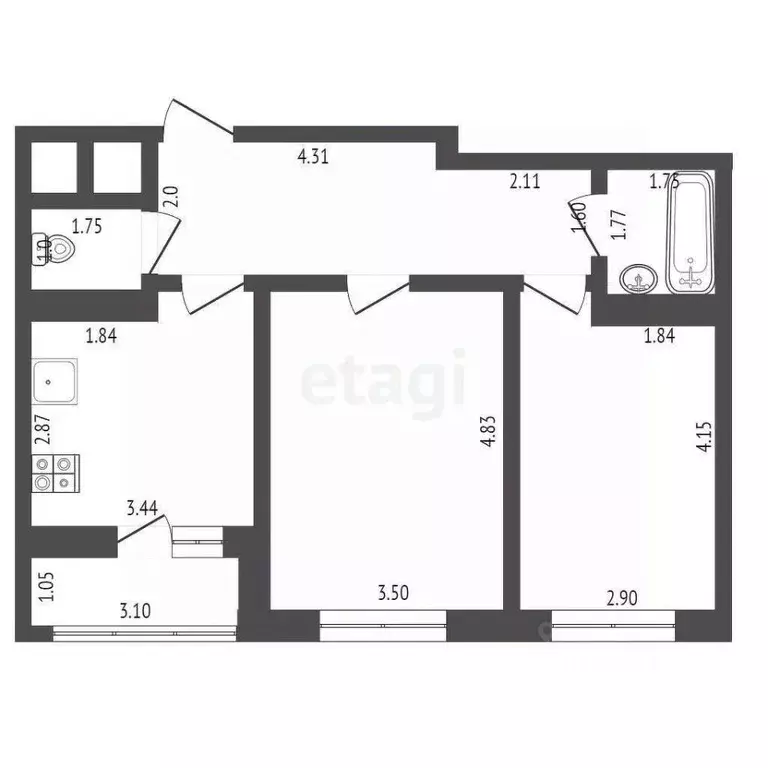 2-к кв. Московская область, Котельники Новые Котельники мкр, 16 (58.0 ... - Фото 2