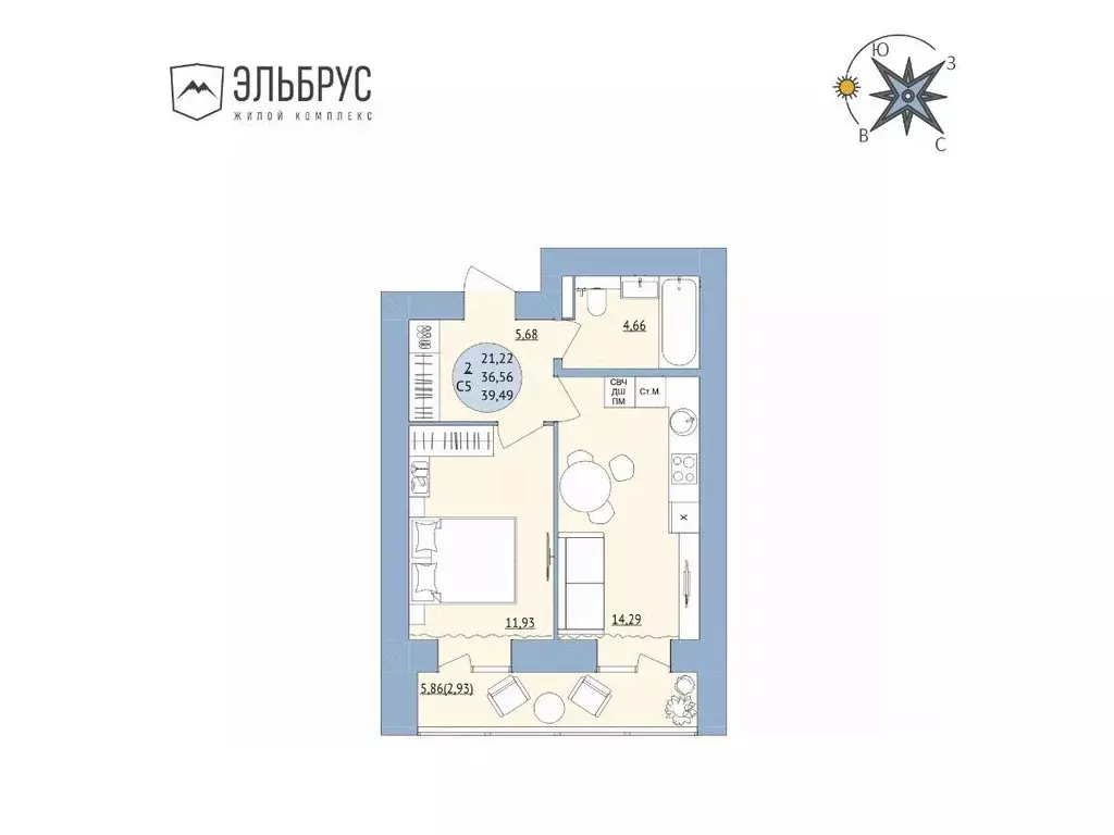 2-к кв. Башкортостан, Уфа Кавказская ул., 24 (39.49 м) - Фото 0