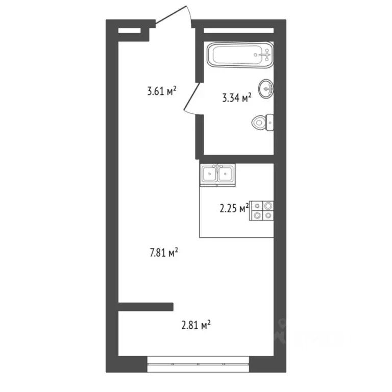 Студия Тюменская область, Тюмень ул. Республики, 205к3 (19.82 м) - Фото 1
