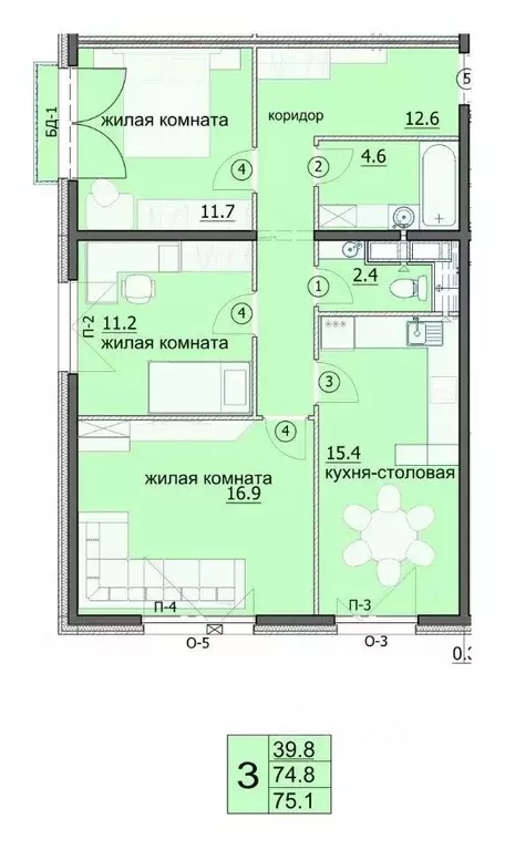 3-к кв. Пензенская область, Пенза ул. Яшиной, 6 (75.1 м) - Фото 0