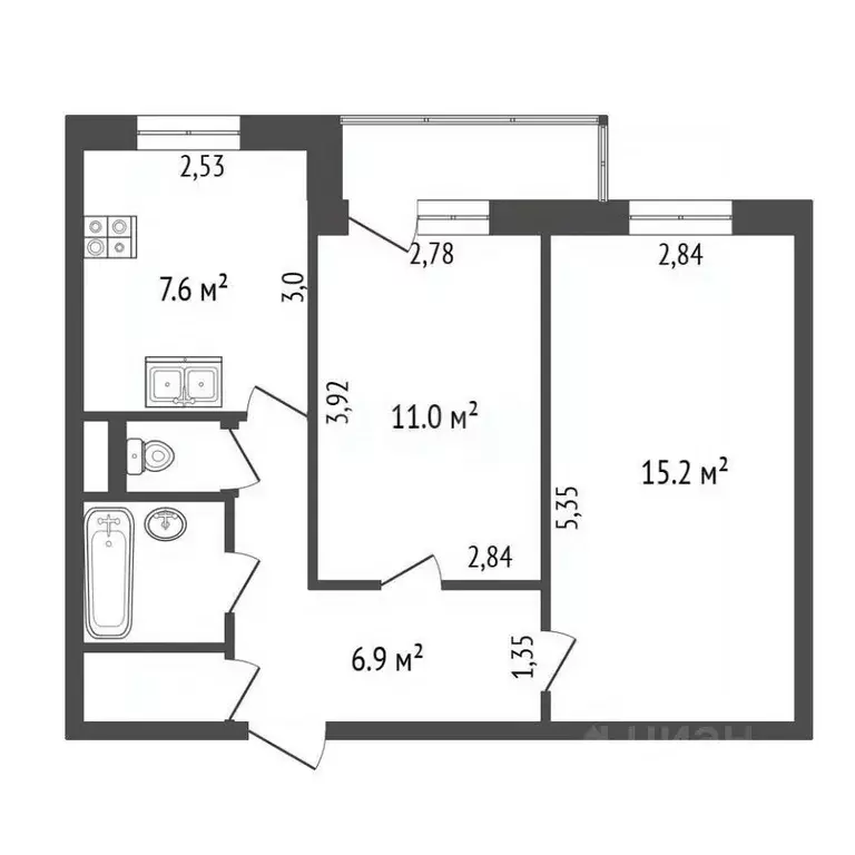 2-к кв. Санкт-Петербург просп. Просвещения, 35 (46.0 м) - Фото 2