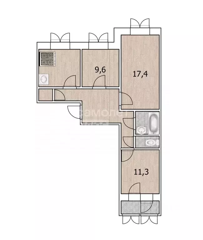 3-к кв. Тюменская область, Тюмень Восточный мкр, ул. Моторостроителей, ... - Фото 2
