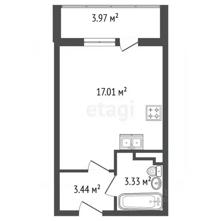 Студия Ленинградская область, Всеволожск ул. Евграфова, 11 (25.8 м) - Фото 2