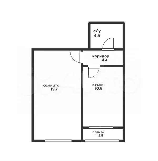 1-к. квартира, 42,5 м, 1/5 эт. - Фото 0